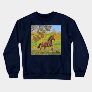 A running brown horse in autumn Crewneck Sweatshirt